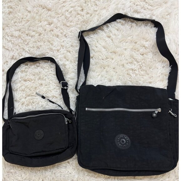 Kipling 2 Black Bags Adjustable Straps Multiple Compartments Messenger Crossbody - Picture 1 of 16
